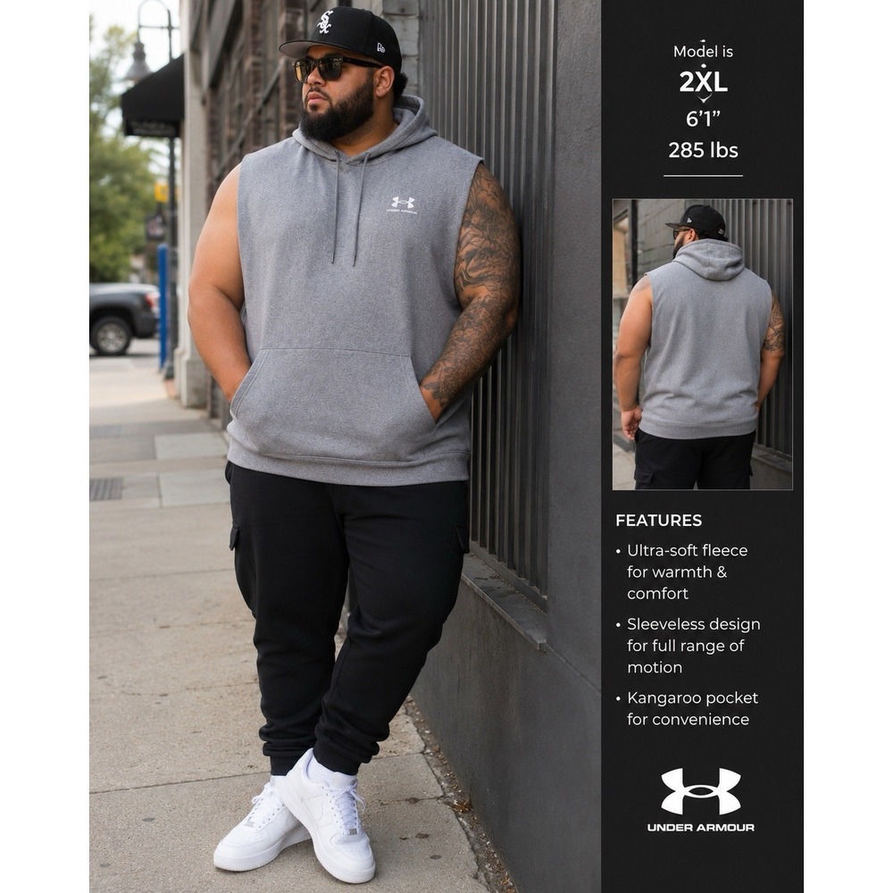 Under Armour Men's UA Rival Terry Sleeveless Hoodie Black Size 2XL - Picture 4 of 6